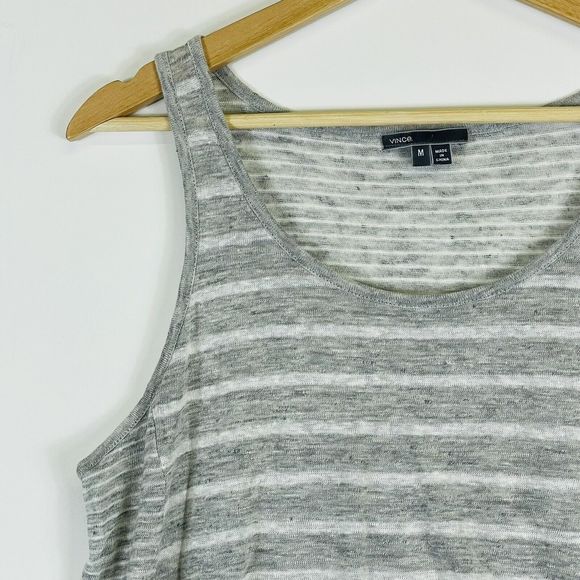 Vince Grey White Stripe Cropped Sleeveless Knit Shirt Top Tank Womens Medium‎ - Picture 2 of 6